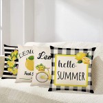 Tosewever Summer Lemon Pillow Covers 18x18 Inches Set of 4 Watercolor Stripes Wreath Buffalo Plaid Bicycle Cushion Case for Farmhouse Decor Room Bedroom Sofa Chair Car 18 x 18 Yellow Lemon - B4GLL9HNQ