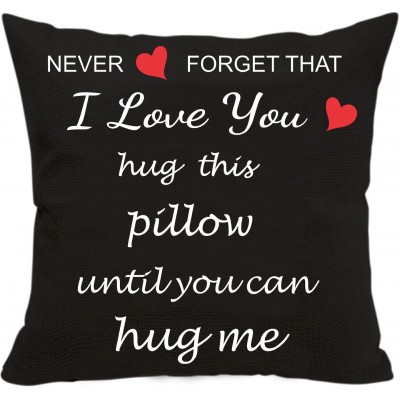 Two Sided Printing Lover Pillow Cover I Love You Hug This Pillow Until You Can Hug Me Valentine's Day Birthday Gifts for Girlfriend Cotton Linen Square Decorative Cushion Waist Pillowcase 18"x 18" - BEBP712ZP
