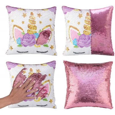 Unicorn Gifts Mermaid Throw Pillow Cover Magic Reversible Sequin Cushion Cover Decorative Pillowcase Unicorn Room Decor for Girls Only Pillow Cover 1 PackUnicorn G -Light Pink Sequin - BKN8HF3HV