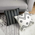 WLNUI Set of 4 Pillow Covers,18x18 Pillow Covers Modern Throw Pillow Covers Black Boho Geometric Mudcloth Linen Neutral Decorative Pillow Covers for Sofa Couch Chair - BPBIENZ7P
