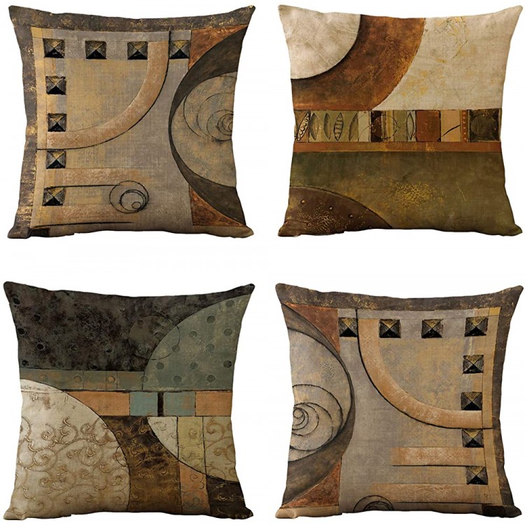 WOMHOPE Set of 4 Vintage Geometric Decorative Throw Pillow Covers Pillow Cases Cushion Cases 18 x 18 Inch for Living Room,Couch and Bed Brown - BJ515UDXW