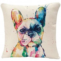 YGGQF Animal Throw Pillow Cover Head Frenchie French Bulldog Original Watercolor Dog Wildlife Rainbow Funny Happy Puppy Companion Home Decor Pillowcase for Sofa 18x18 Inches - B787S7FFP