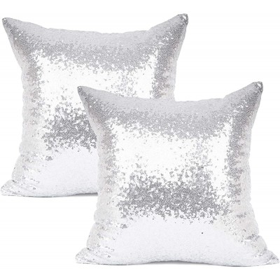 YOUR SMILE Pack of 2 New Luxury Series Silver Decorative Glitzy Sequin & Comfy Satin Solid Throw Pillow Cover Cushion Case for Wedding Christmas,18" x 18" - BA68USOVK