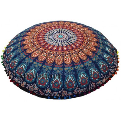 32" Round Multi Mandala Cushion Cover Floor Seating Pouf Bohemian Pouf Cotton Cuhion Cover Decorative Ottoman Pillow Cases - BX4TS3W4V