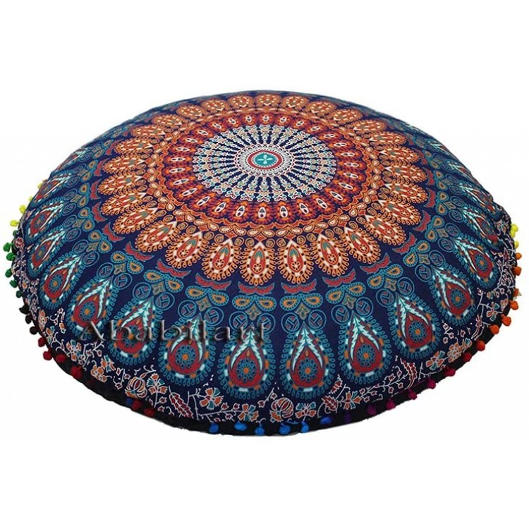 32 Round Multi Mandala Cushion Cover Floor Seating Pouf Bohemian Pouf Cotton Cuhion Cover Decorative Ottoman Pillow Cases - BX4TS3W4V