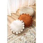 Boho Decorative Throw Pillows Round Floor Cushion with Poms,Cute Floor Seating Plush Pillow for Kids Reading Nook,Home Decor for Chair Sofa Bed Put in Living Room Indoor Outdoor - BI9BQZ0JR