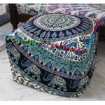 CRAFT KALA Mandala Floor Pillow Cushion Seating Throw Cover Hippie Decorative Bohemian Ottoman Poufs Pom Cases Boho Indian Large Pouf Yoga Decor Case Deer Elephant Square Size: 18 X 18 X 14 inches - BJPZICWQ8