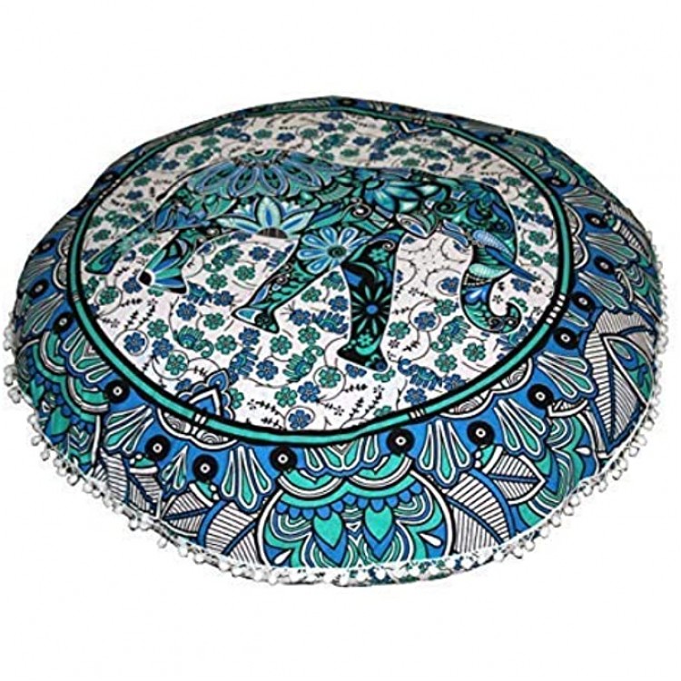 FashionShopmart Elephant Floor Pillow Cushion Cover-32 Inch Pillow Large Hippie Decorative Bohemian Ottoman Poufs Pom Pom Pillow Cases,Boho Indian Mandala Seating Throw - B2HBR1NGB