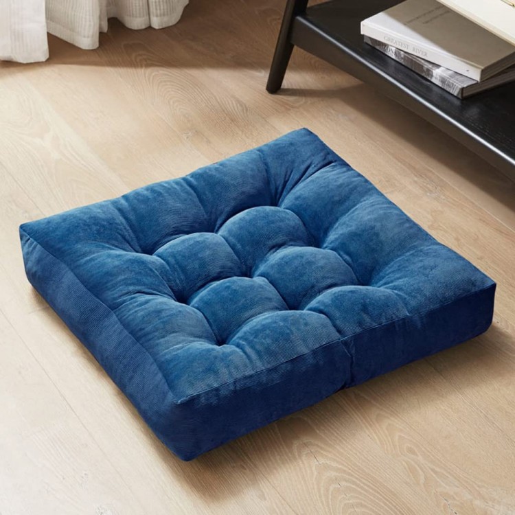 Floor Cushion Pillow Square Large Pillows Seating for Adults Tufted Corduroy Floor Cushions for Balcony Outdoor Tatami Living Room Navy 22x22 Inch - BDZS6JZDS