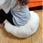 Fluffy Round Floor Pillow Cover Real Sheepskin Fur Cushion Seating Oversize Unstuffed Floor Pouf Floor Seat Cushion Zippered Fuzzy Oversized Circular Seat Pillow for Adult Ivory 24X24X6In - BZFUJVQ2C