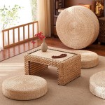 HUAWELL 2 Pack Tatami Floor Pillow Sitting Cushion Bigger Size,Round Padded Room Floor Straw Mat for Outdoor Seat Dia: 19.7 - BZI3YX9O9