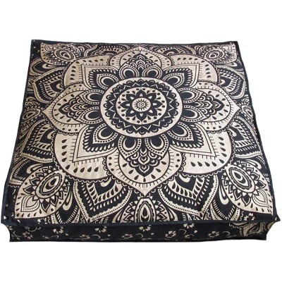 Indian Seating Dog Bed Boho Floor Pillow Bohemian Tapestry Handmade Pouf Ottoman Mandala Cotton Cushion Cover Throw pet beds Children Bedding Pouf cat Bed Boho Decor Black Lotus - BVXRMI7R1