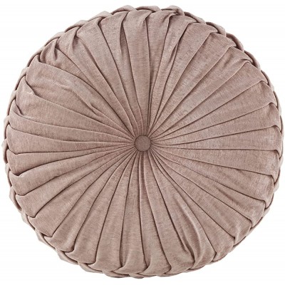 Intelligent Design Loretta Chenille Round Floor Pillow Meditation Cushion Soft Color & Natural Luster Button Tufted with Elegant Pleated Details Dia 22"x6"H Blush - BLLO8YQ1F