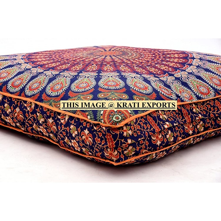 Krati Exports Indian Floor Pillow Cushion Covers in Mandala Design Blue Mix - B7NZC9ID4