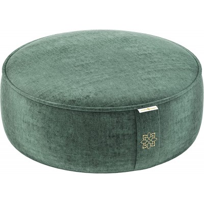 Mindful & Modern Velvet Meditation Cushion | Luxe Zafu Yoga Floor Pillow Seat | Posture Support | Buckwheat Hull Filled | Large Round Cushion with Removable Washable Cover + Carry Handle | Color Green - B97QJBH6W