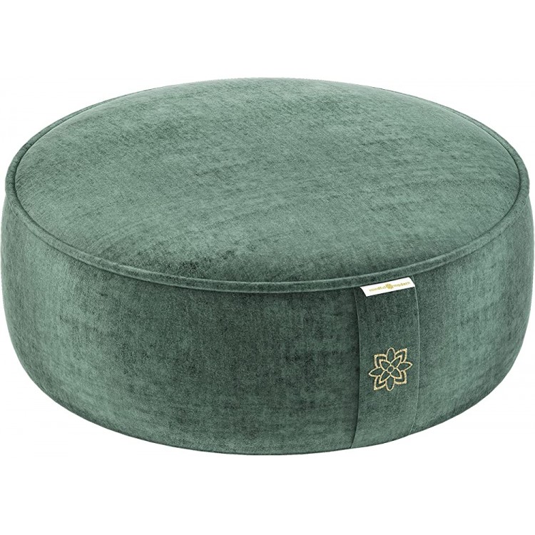 Mindful & Modern Velvet Meditation Cushion | Luxe Zafu Yoga Floor Pillow Seat | Posture Support | Buckwheat Hull Filled | Large Round Cushion with Removable Washable Cover + Carry Handle | Color Green - B97QJBH6W