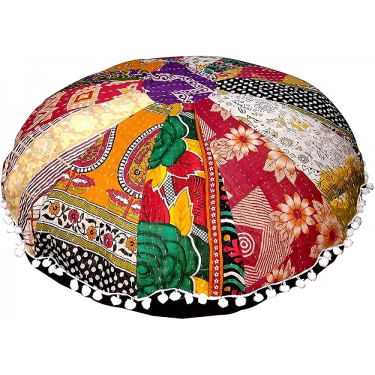 Mycrafts 22 Puff Multi Mandala Floor Pillow Cushion Seating Throw Cover Hippie Decorative Boho Kantha Floor Pouf Cover Vintage Handmade Pouf Cover - BKX5500KT