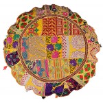 Rajasthani Handmade 32 Round Colorful Decorative Floor Pillow Cover Meditation Patchwork Patchwork Cushion Seating Accent Boho Chic Indian Handmade Cover ONLY32 Yellow - BEPOHT5SJ