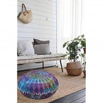 Rajasthaniartdecor Round Pouf Cover Cushion Cover Cotton with Pom Pom Pouf Cover Meditetion Seating for Living Dorm Room Color Size 32 Inches Cover Only Multi 2 - BPFDI3MDG