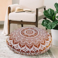 rajwada-fashion Large Hippie Mandala Round Floor Pouf Cushion Cover Hippie Decorative Indian Bohemian Seating Ottoman Throw Cover Yoga Decor Meditation Seating Golden Zipped - BDCE98KMJ