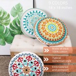 Round Decorative Floor Seating Cushion Boho Meditation Throw Pillow Embroidered Craft Bohemian Pouf Ottoman Indoor Outdoor Cushion Ethnic Pillow for Living Room Bedroom Balcony Car Office - B53DVXF4F