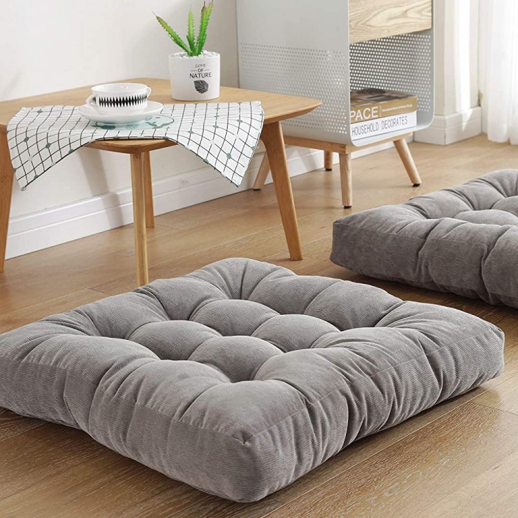 Sexysamba Square Floor Seat Pillows Cushions 22 x 22 Soft Thicken Yoga Meditation Cushion Pouf Tufted Corduroy Tatami Floor Pillow Reading Cushion Chair Pad Casual Seating for Adults & Kids Grey - BFRBEK8Z9