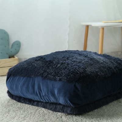 Soft Square Floor Pillow Cushion Large Floor Cushion for Sitting Oversized Fluffy Floor Seating Pillow Washable & Zippered Faux Fur Fuzzy Floor Seat Cushion Big 23.6 Inch Navy Blue - BMUQ4ZAEQ