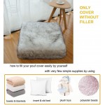 Square Floor Pillow Faux Sheepskin Fur Oversized Fluffy Floor Cushion Pouf for Seating with Removable Case Shaggy Soft Meditation Cushion for Bedroom Living Room White with Black tip 24x24x6 in - BH3OBO0A1
