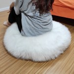 Unstuffed Floor Pillow Cushion Seating Cover Large Floor Cushion for Sitting Fluffy Floor Seat Cushion Cover Faux Fur Fuzzy Oversized Seat Pillow for Adult Big 24X24X6 Inch White Round - BT99QE37P