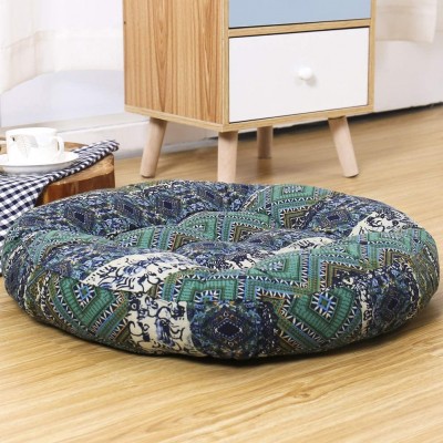 YALLEYA Round Floor Pillow Cotton Linen Meditation Yoga Seat Cushion Boho Cushion 22x22 Inch Green Diamond - BSDXME6AE