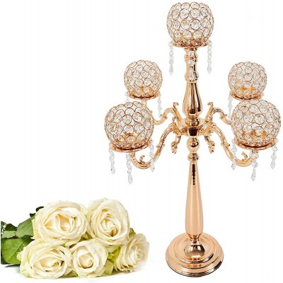 30" 75CM Glass Crystals Candel Holder Tall,5 Arms Gold Crystals Candelabra Home Holiday Decorative Centerpiece for Wedding  Home  Event  Christmas Party Decoration - BO8IM4BH7