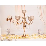 5 Arms Gold Candelabra Centerpiece 26 Inches Tall Crystal Candle Holders for Table Centerpiece Wedding Party Dinner Formal Events Gold - BHQ97TGRW