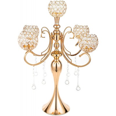 5 Arms Gold Candelabra Centerpiece 26 Inches Tall Crystal Candle Holders for Table Centerpiece Wedding Party Dinner Formal Events Gold - BHQ97TGRW