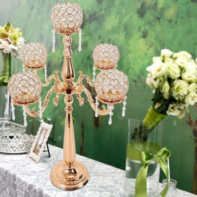 5 Arms Gold Candelabra,75cm 29.5inch Crystal Wedding Centerpiece Candle Holders Tall Candle Candelabra for Party Wedding Event Decoration - BNJ72US8X
