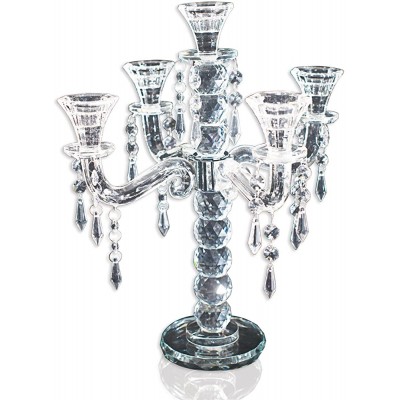 Anderson's Five-Candle Crystal Candelabra Centerpiece 14 in. Tall Wedding Table Decoration - BY7VIA0F5