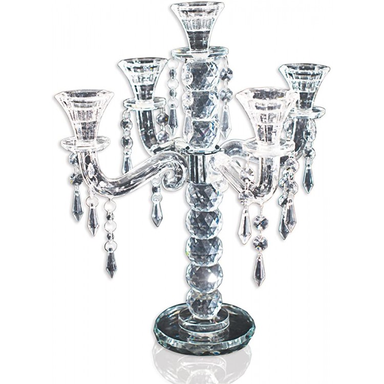 Anderson's Five-Candle Crystal Candelabra Centerpiece 14 in. Tall Wedding Table Decoration - BY7VIA0F5