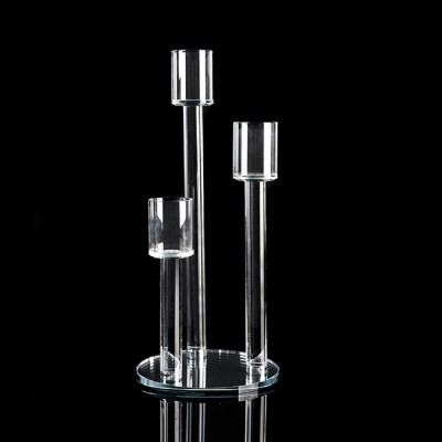 Crystal Cluster Round Glass Candelabra Decorative Pillar Candle Holder Wedding Décor 8" X 17.5" - B94DLCTNP