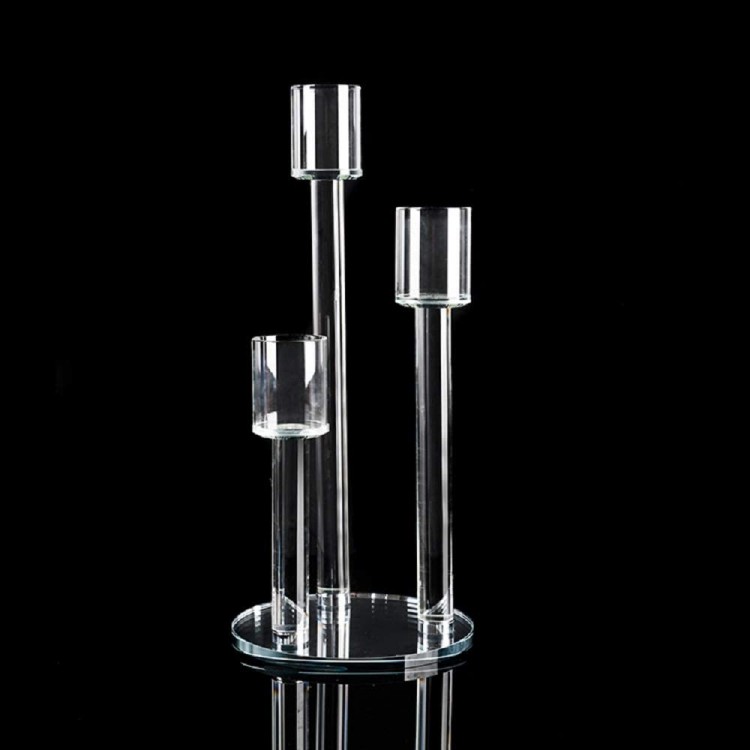 Crystal Cluster Round Glass Candelabra Decorative Pillar Candle Holder Wedding Décor 8 X 17.5 - B94DLCTNP