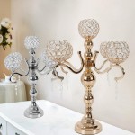 DYRABREST Wedding Candle Holder 5 Arms Candelabra Chandelier Nickel Plated Aluminum with Acrylic Crystal Dangles and Globes 24 Inch High Gold - B01FZDE5Q