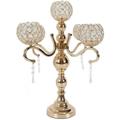 DYRABREST Wedding Candle Holder 5 Arms Candelabra Chandelier Nickel Plated Aluminum with Acrylic Crystal Dangles and Globes 24 Inch High Gold - B01FZDE5Q
