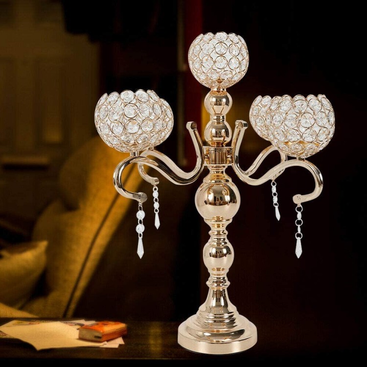 Gdrasuya10 Crystal Candle Holders Gold Crystal Candelabra with 5 Arms Wedding Centerpieces Candelabra Decor - B8CFGNSZX
