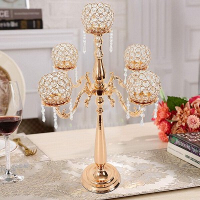 PanDair 5 Arm Crystal Candelabras Gold of Color Crystal Glass Traditional Candelabra Centerpieces Wedding Formal Event Home Party Candle Elegant Decor 29.5in - BELD344NV