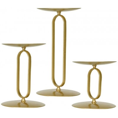 smtyle Christmas Candle Holders Set of 3 Candelabra with Iron-3.5" Diameter Ideal for Pillar LED Candles Round Gold - B9U69W7LJ