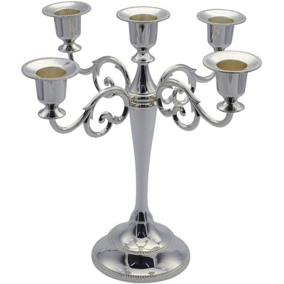 Tidelence 5-Candle Metal Candelabra Candlestick 10.6 inch Tall Candle Holder Wedding Event Candelabra Candle Stand Sliver - BY382HM8P
