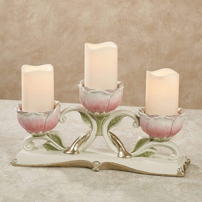 Touch of Class Beautiful Rose Bloom Floral Tabletop Candelabra Pink - BKCMJ5WQ4