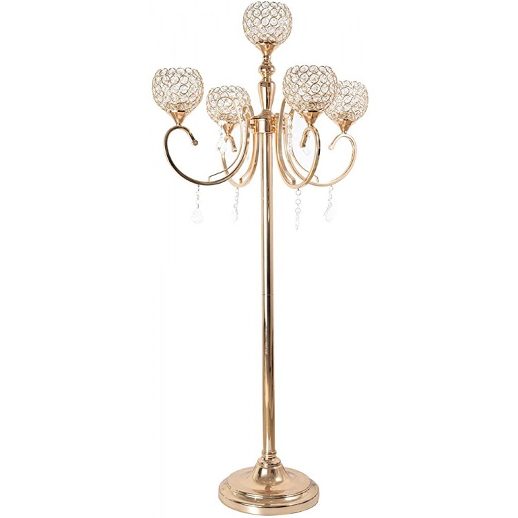 VINCIGANT Gold Floor Candelabra Centerpiece 47.25 Inches Tall 5 Candle Elegant Design for Wedding Dinner Party and Formal Event Christmas Decoration - BNF3CLRP2