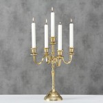 WHW Whole House Worlds Hamptons Five Candle Golden Candelabra Hand Crafted of Cast Aluminum Nickel Over 1 FT 15.75 Inches - B0EIAHA0I