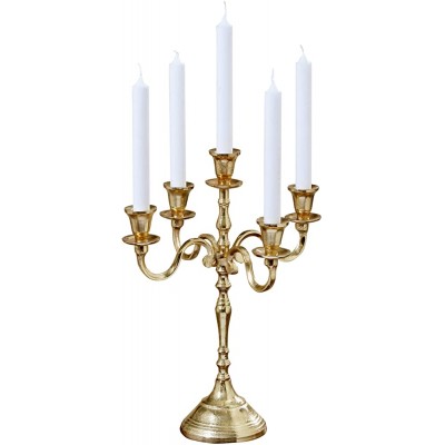 WHW Whole House Worlds Hamptons Five Candle Golden Candelabra Hand Crafted of Cast Aluminum Nickel Over 1 FT 15.75 Inches - B0EIAHA0I