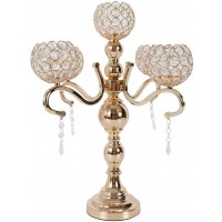 YIPONYT 5 Arm Crystal Candle Holder 22" Candelabra with Crystal Studded Globes and Hanging Crystal Drops for Wedding Event Party Centerpieces Decoration - B4LM2NAY9