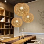 Chandeliers Japanese Style Bamboo Hand-Woven Rattan Wicker Ceiling Hot Pot Restaurant Inn Bamboo Lantern Height Adjustable Decorative Lighting - BXKMXH9P4